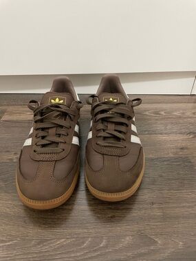 adidas Brown Leather Sneakers with White Stripes